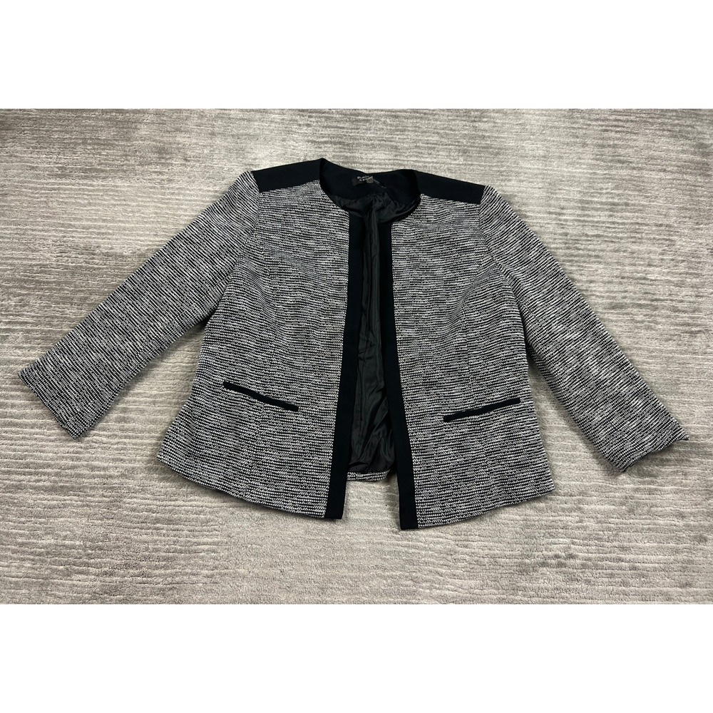 Black Label by Evan-Picone Jacket Womens L Black White Textured Open Blazer